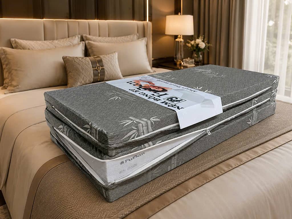 Nệm Bông ép Fusan vải gấm thoáng mát, kháng nấm mốc